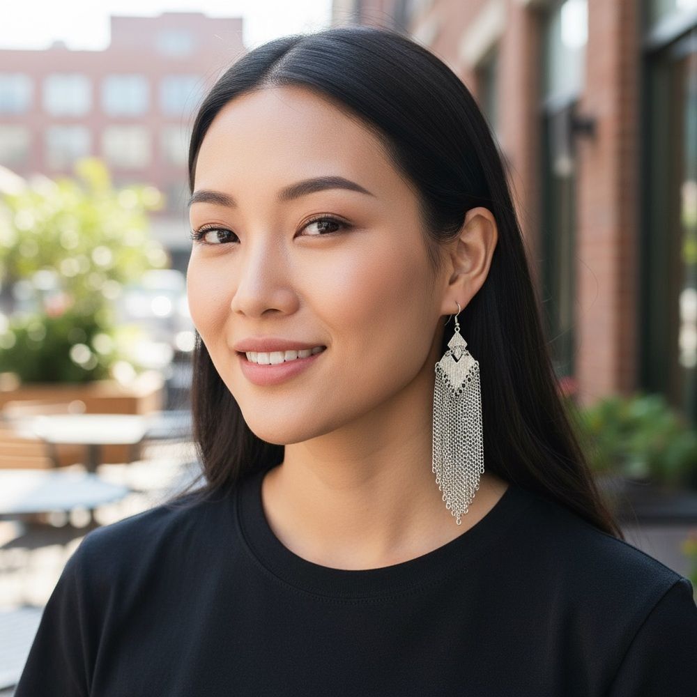 48E - Elegant‎ Silver Chandelier Earrings